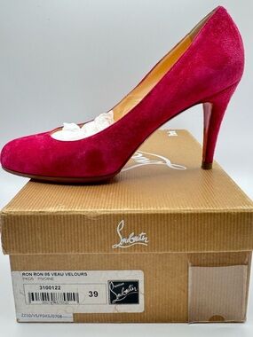 Christian Louboutin Ron Ron 85 Suede Pumps Pivoine Pink Red Heels Size 39
